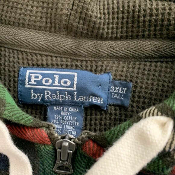 Polo Ralph Lauren Jacket Mens 3XL Tall Green Plaid Tartan Thermal Hooded Vintage - Picture 6 of 13